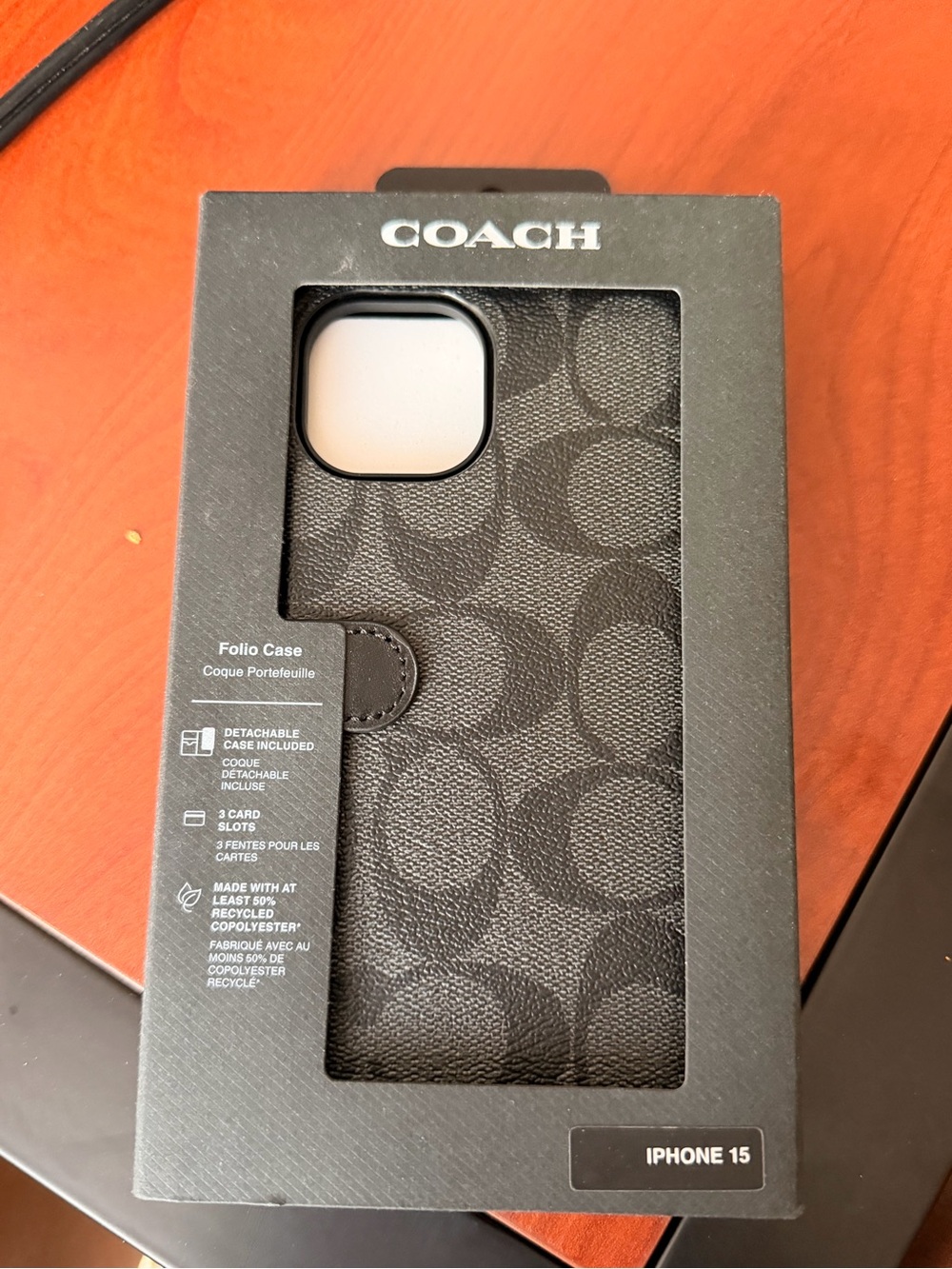 COACH Black Signature Folio Case for iPhone 15 with Card Slots